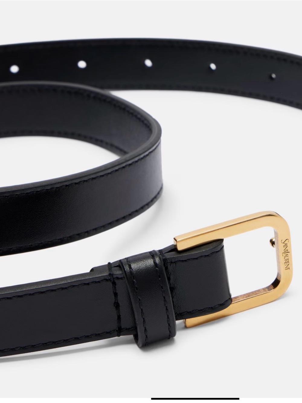 Saint Laurent Black Leather Belt with Gold-Tone Buckle